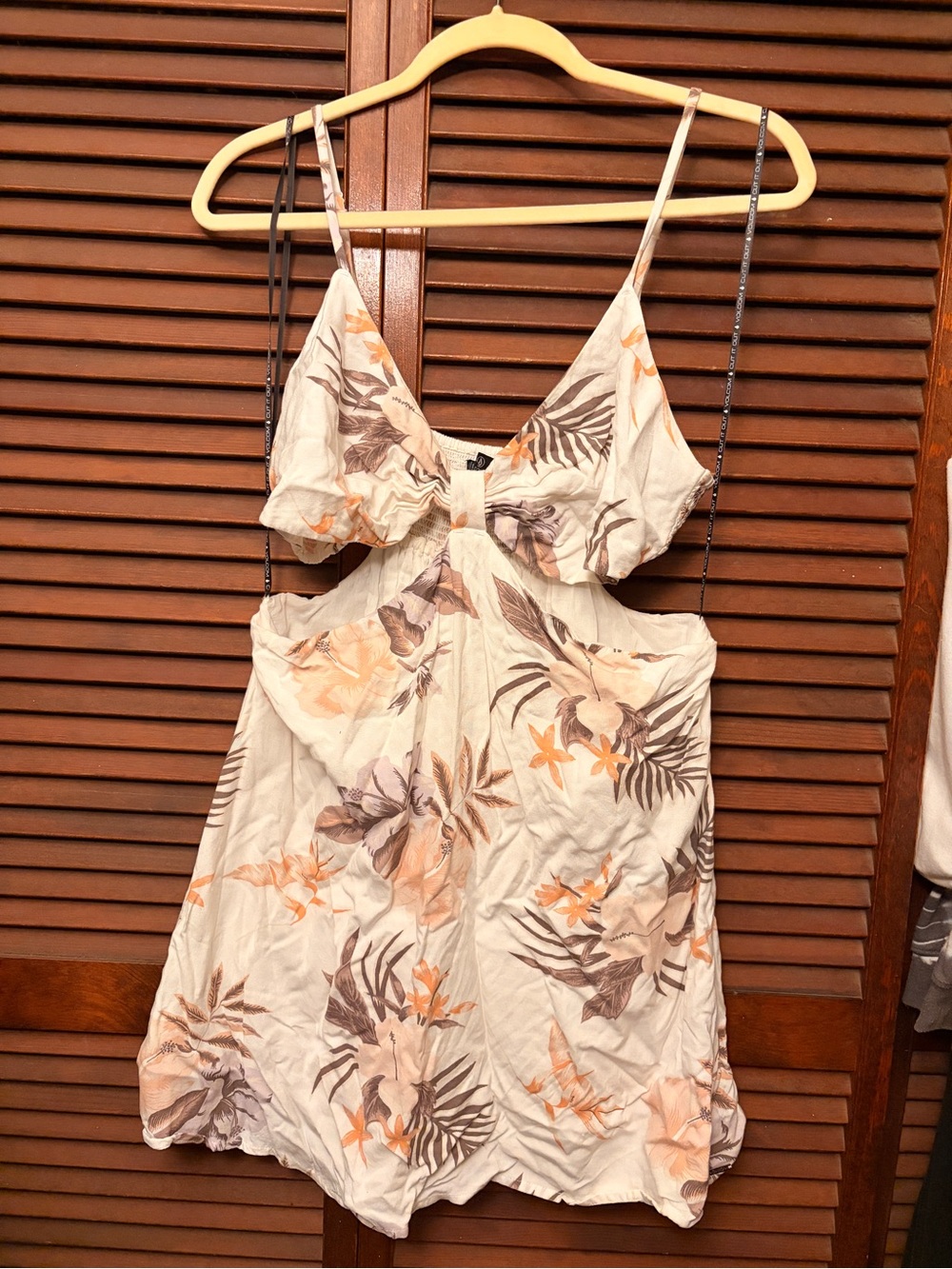 Volcom Cream Floral Cutout Dress with Peach Accents